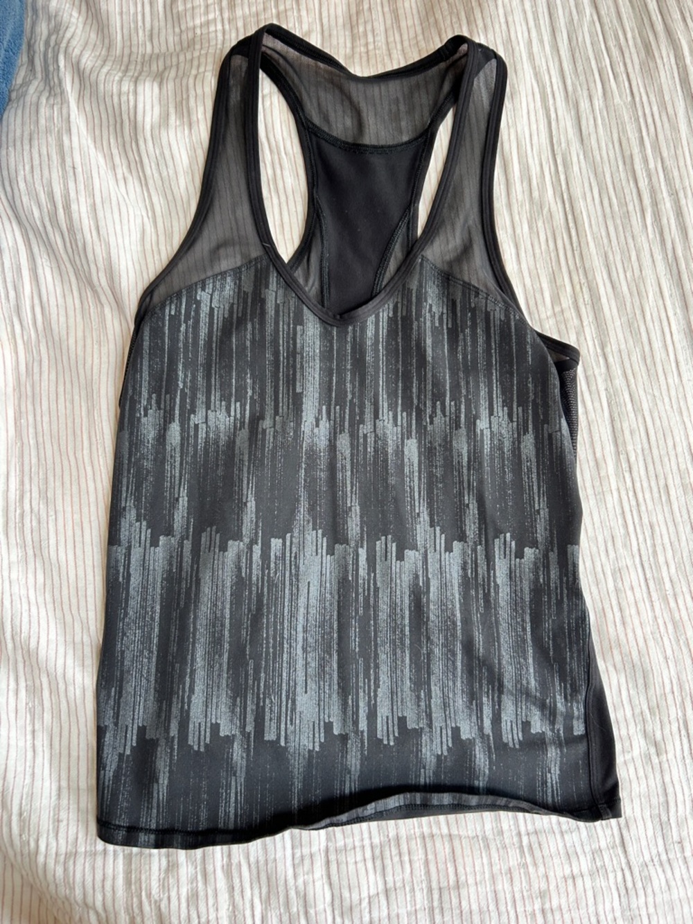 lululemon athletica Black Racerback Tank with Gray Linear Print